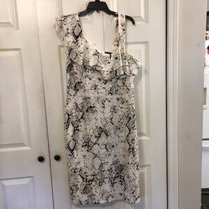 Rachel Roy Snake Skin Print One Shoulder Ruffle Dress NWOT